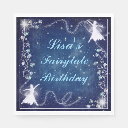 Serviette En Papier Fée Magique Bleu étoile Nuit Anniversaire (Devant)