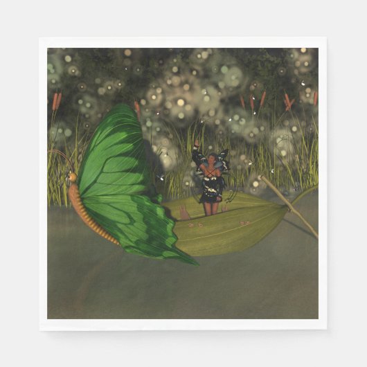 Serviette En Papier Fée mignonne en bateau avec lucioles (Devant)