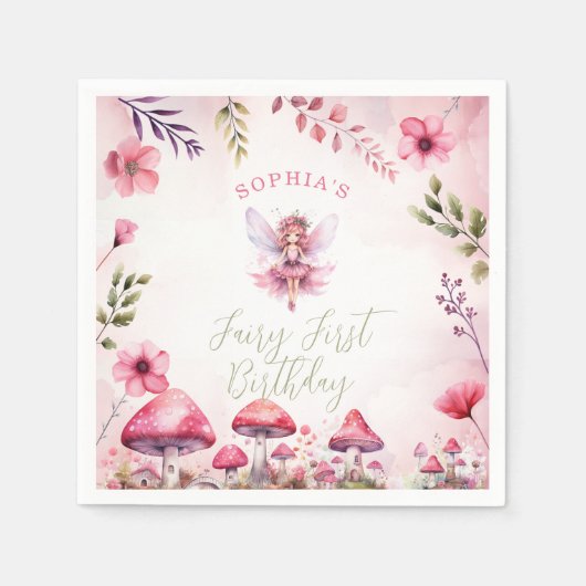 Serviette En Papier Fée premier anniversaire Enchanted Forest Champign (Devant)