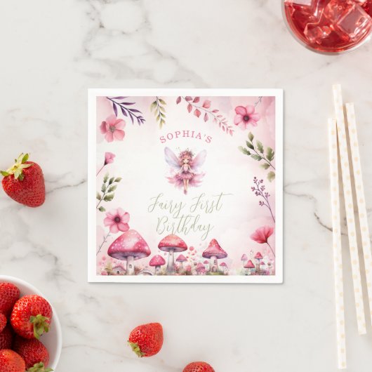 Serviette En Papier Fée premier anniversaire Enchanted Forest Champign (En situation)