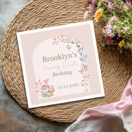 Serviette En Papier Fée Premier anniversaire Whimsday Mushroom Floral