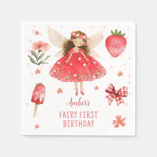 Serviette En Papier Fée Première fraise Fée Fée Anniversaire (Devant)