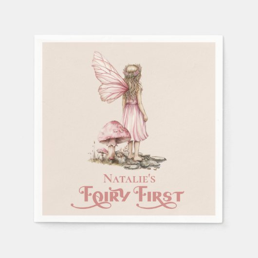 Serviette En Papier Fée rose pâle première fête d'anniversaire Personn (Devant)
