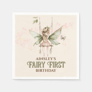 Serviette En Papier Fée rose personnalisée 1er anniversaire