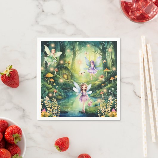 Serviette En Papier Fées de forêt enchantées Filles Anniversaire (En situation)
