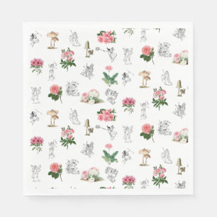 Serviette En Papier Fées Rose Floral & Champignons Motif de fées