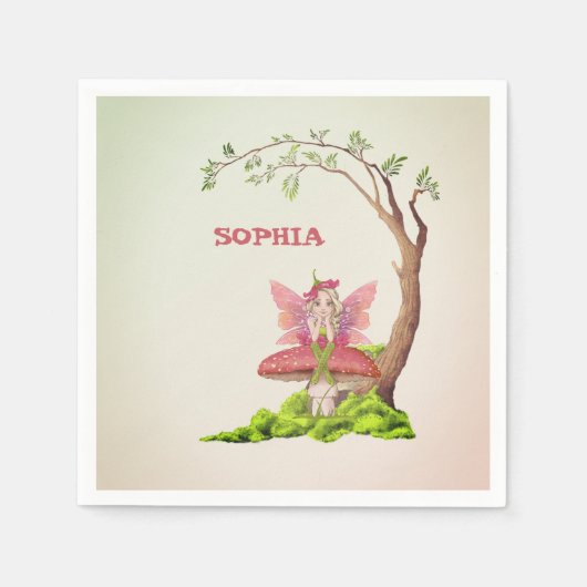 Serviette En Papier Fées Thème mignon Anniversaire Pink Green Napkins (Devant)