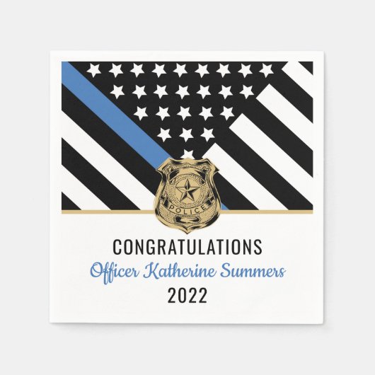 Serviette En Papier Félicitations à la Police Blue Line Flag (Devant)