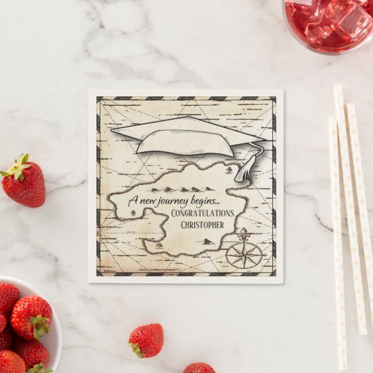 Serviette En Papier Félicitations à Monogram Compass & Map (En situation)