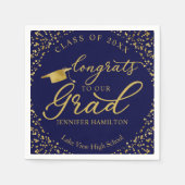 Serviette En Papier Félicitations À Notre Grad Gold Blue Graduation (Devant)