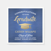 Serviette En Papier Félicitations Bleu Or Blanc Moderne Graduation (Devant)