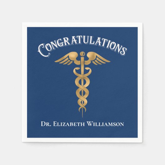 Serviette En Papier Félicitations Blue Doctor Physician Caduceus (Devant)