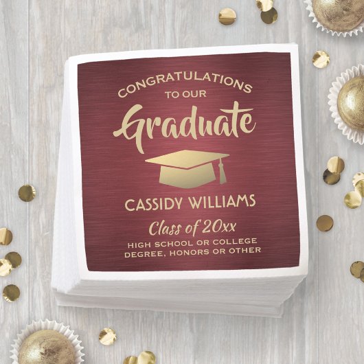 Serviette En Papier Félicitations Burgundy Red Gold Graduation Party