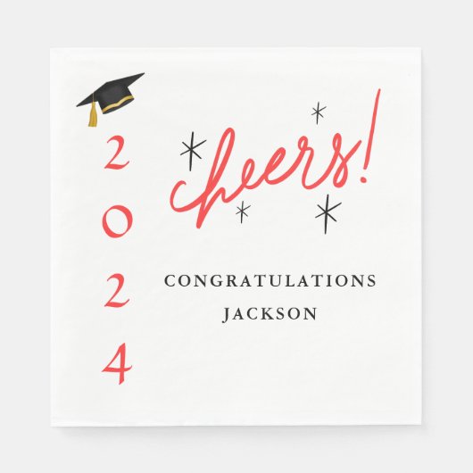 Serviette En Papier Félicitations de Script Moderne Rouge et Noir (Devant)