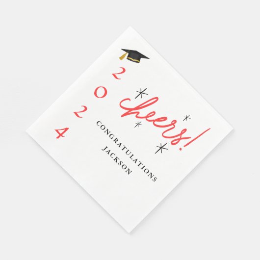 Serviette En Papier Félicitations de Script Moderne Rouge et Noir (Coin)