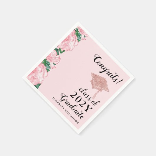 Serviette En Papier Félicitations Diplômé Blush Rose Floral Graduate (Coin)
