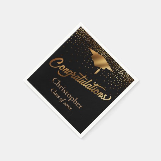 Serviette En Papier Félicitations Diplômé, Classe d'or sur Noir (Coin)