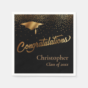 Serviette En Papier Félicitations Diplômé, Classe d'or sur Noir