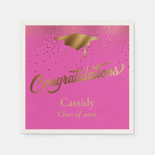 Serviette En Papier Félicitations diplômé, promotion Or et Rose