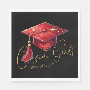 Serviette En Papier Félicitations Élégantes pour le Diplômé en Rouge,