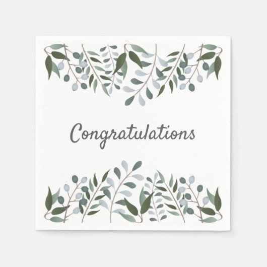 Serviette En Papier Félicitations Eucalyptus Green Floral (Devant)