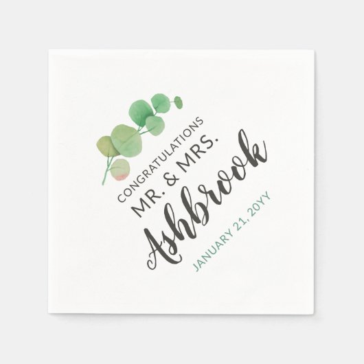 Serviette En Papier Félicitations Eucalyptus Leaf Mariage botanique (Devant)