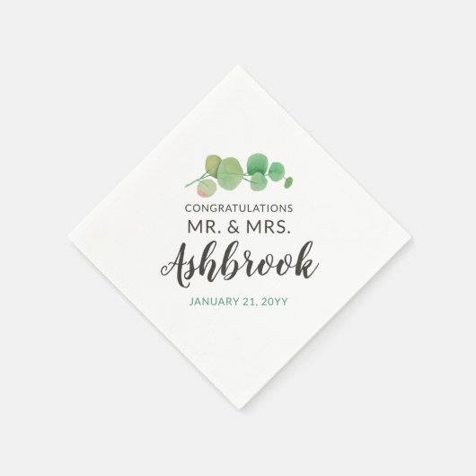 Serviette En Papier Félicitations Eucalyptus Leaf Mariage botanique (Coin)