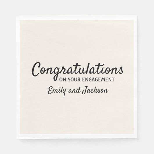 Serviette En Papier Félicitations Fiançailles Nom du script Crème Blan (Devant)