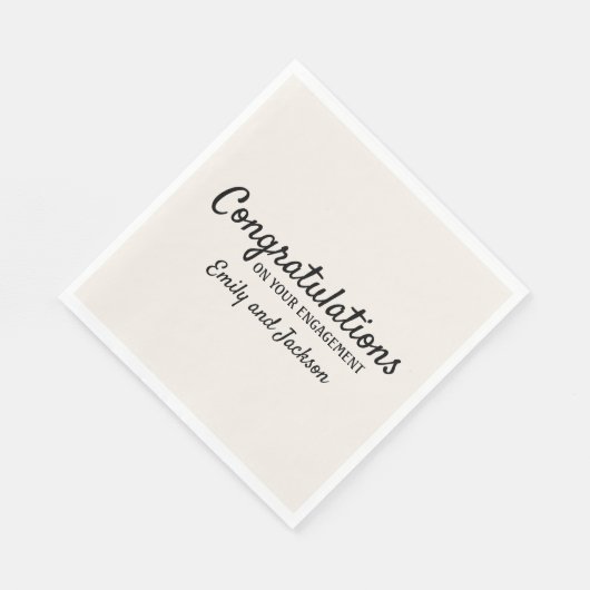 Serviette En Papier Félicitations Fiançailles Nom du script Crème Blan (Coin)