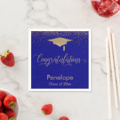 Serviette En Papier Félicitations Gold Confetti Graduation Cap Blue (En situation)