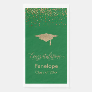 Serviette En Papier Félicitations Gold Confetti Graduation Cap Green