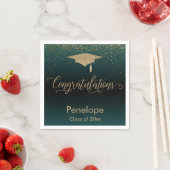 Serviette En Papier Félicitations Gold Confetti Graduation Turquoise (En situation)