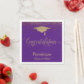 Serviette En Papier Félicitations Gold Graduation Cap Purple (En situation)
