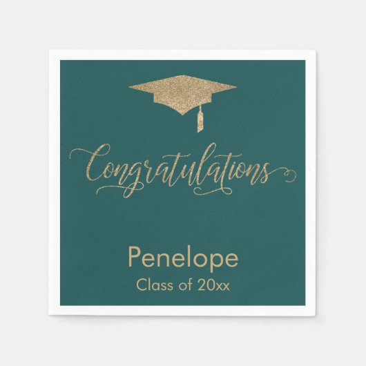 Serviette En Papier Félicitations Gold Parties scintillant Graduation  (Devant)