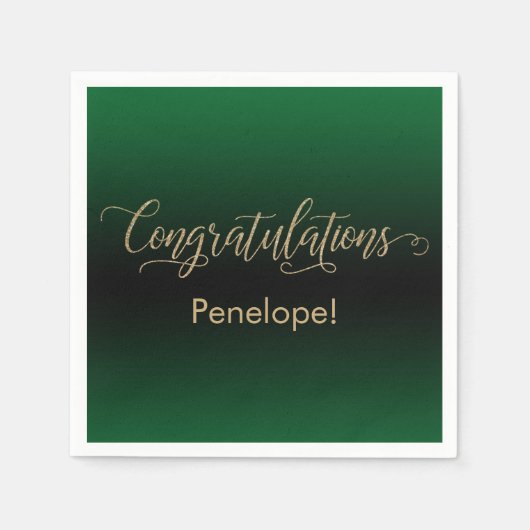 Serviette En Papier Félicitations Gold Parties scintillant Green & Bla (Devant)