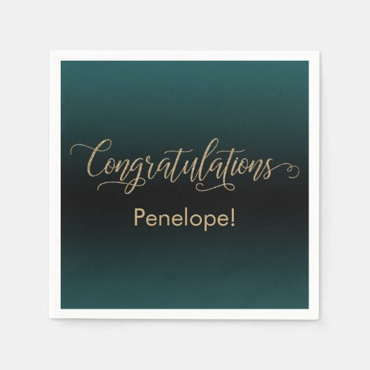 Serviette En Papier Félicitations Gold Parties scintillant Turquoise & (Devant)
