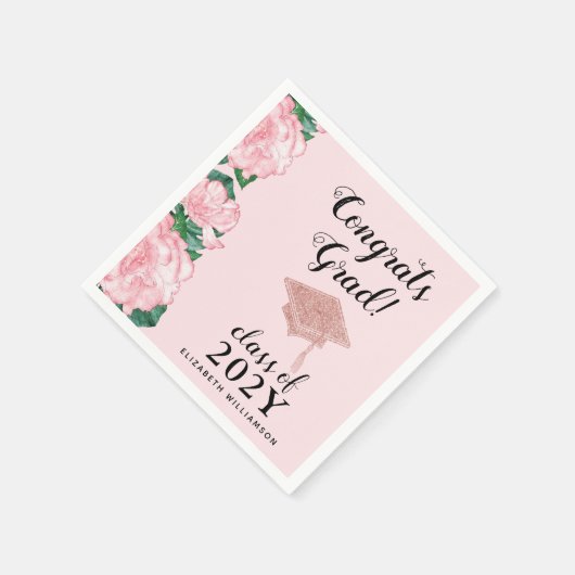 Serviette En Papier Félicitations Grad Class 2025 Floral Pink Graduati (Coin)