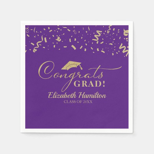 Serviette En Papier Félicitations Grad Gold Script Grad Graduation vio (Devant)
