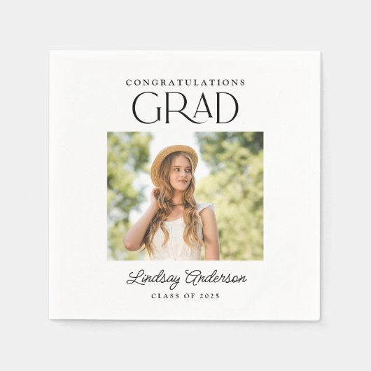 Serviette En Papier Félicitations Grad Moderne Photo Grad Graduation (Devant)