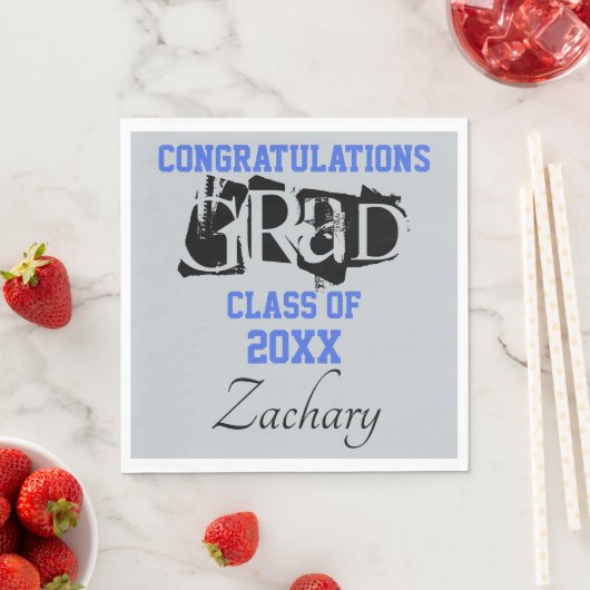 Serviette En Papier Félicitations Grad NAME Silver Blue (En situation)