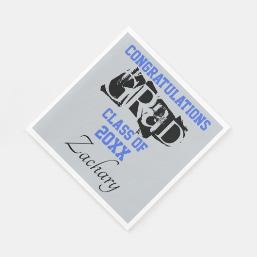 Serviette En Papier Félicitations Grad NAME Silver Blue (Coin)