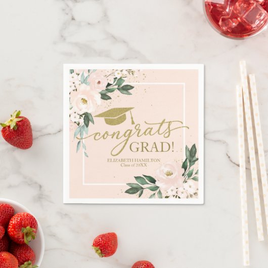 Serviette En Papier Félicitations Grad Rose Blush Floral Graduation Pa (En situation)