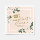 Serviette En Papier Félicitations Grad Rose Blush Floral Graduation Pa (Devant)
