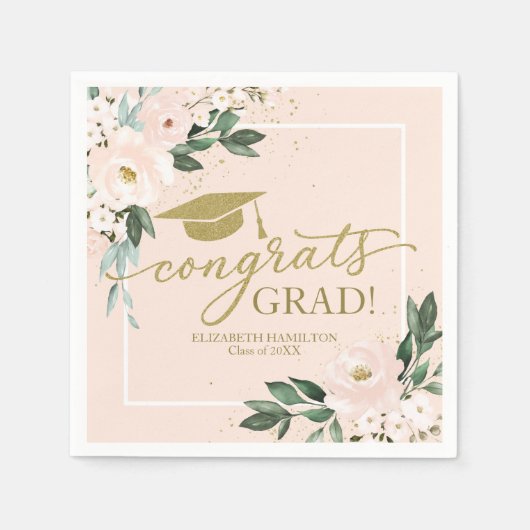 Serviette En Papier Félicitations Grad Rose Blush Floral Graduation Pa (Devant)