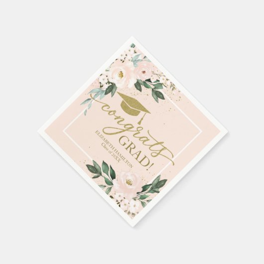Serviette En Papier Félicitations Grad Rose Blush Floral Graduation Pa (Coin)