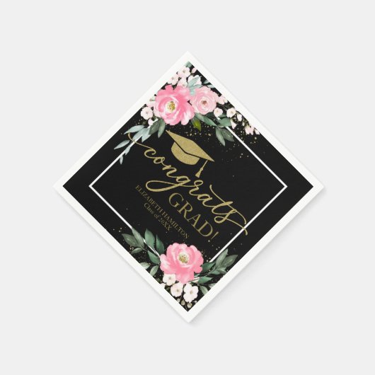 Serviette En Papier Félicitations Grad Rose Hot Rose Floral Graduation (Coin)