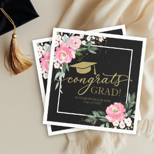 Serviette En Papier Félicitations Grad Rose Hot Rose Floral Graduation
