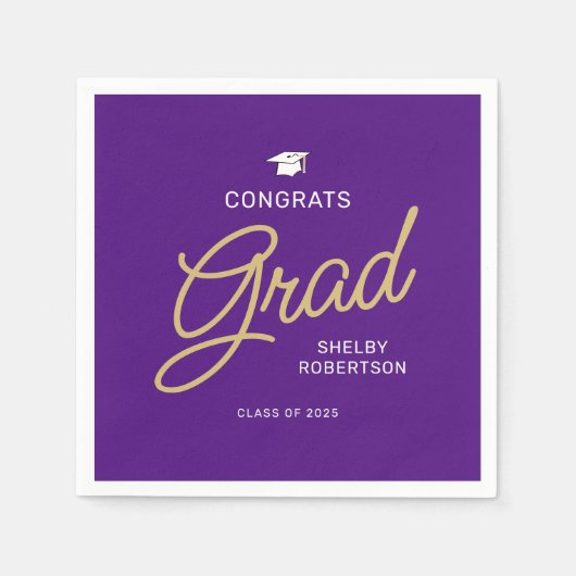 Serviette En Papier Félicitations Grad Script Moderne Purple Graduatio (Devant)