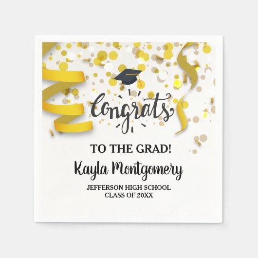 Serviette En Papier Félicitations Grand Casquette Gold Confetti Festif (Devant)