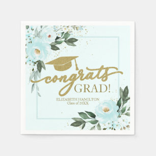 Serviette En Papier Félicitations Grand Gold Turquoise Floral Graduati